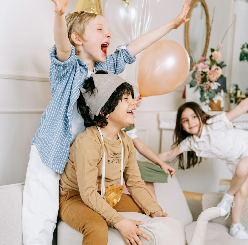 kids at a sleepover tent party having fun